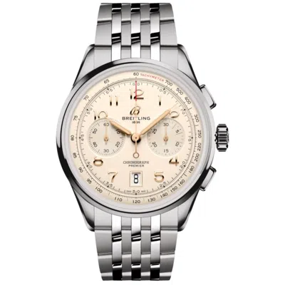 Breitling Premier B01 Chronograph 42 Cream Dial Stainless Steel Men's Watch Ab0145211g1a1 In White