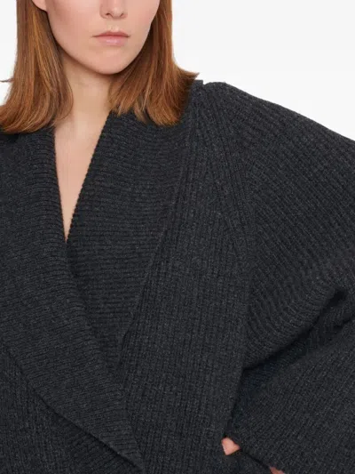 Balmain Oversized Ribbed Knit Pullover With Shawl Collar In Gray