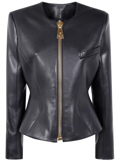 Balmain Tailored Lambskin Jacket Zipper In Black