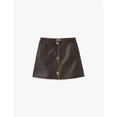Claudie Pierlot Womens Brown Button-down A-line Leather Mini Skirt In Brown