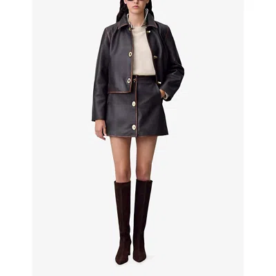 Claudie Pierlot Womens Brown Button-down A-line Leather Mini Skirt In Brown