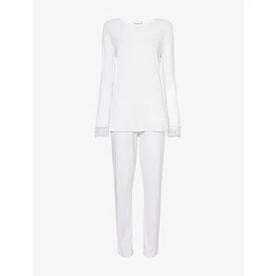 Hanro Cotton Lace-trim Pyjama Set In White