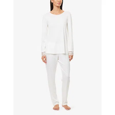 Hanro Cotton Lace-trim Pyjama Set In White