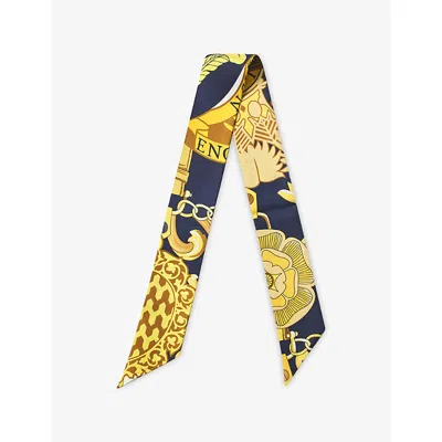 Aspinal Of London Womens Navy Skinny Silk Scarf In Brown