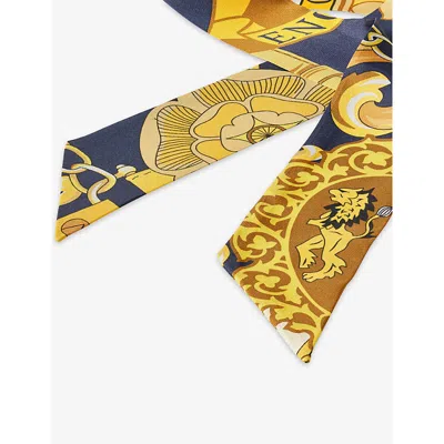 Aspinal Of London Womens Navy Skinny Silk Scarf In Brown