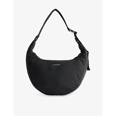 Represent Mens Black Script-hardware Padded Nylon Sling Bag In Black