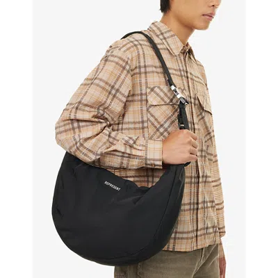 Represent Mens Black Script-hardware Padded Nylon Sling Bag In Black