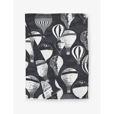 Aspinal Of London Womens Monochrome Large Merino-silk Blend Scarf In Black