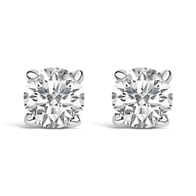 Haus Of Brilliance 14k White Gold Round Brilliant-cut Lab Grown Diamond Classic 4-prong Stud Earrings With Screw Backs In Metallic