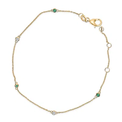 Haus Of Brilliance 14k Yellow Gold Alternating Green Emerald And Diamond Bezel Station Chain Bracelet In Gold