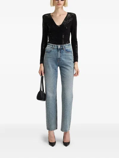 Hugo Boss Sparkling Bodysuit In Stretch Jersey With Stacked-logo Trim In Black