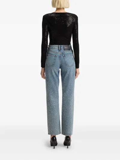 Hugo Boss Sparkling Bodysuit In Stretch Jersey With Stacked-logo Trim In Black