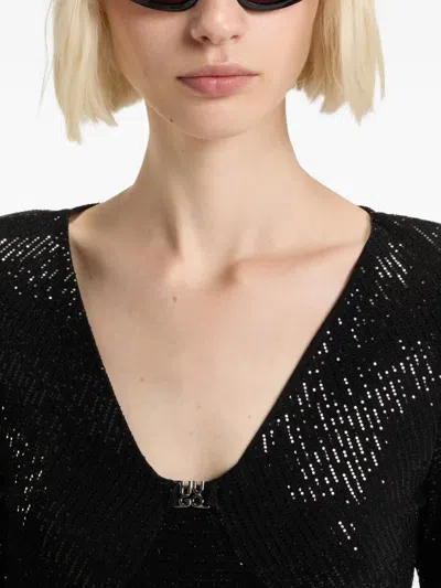 Hugo Boss Sparkling Bodysuit In Stretch Jersey With Stacked-logo Trim In Black