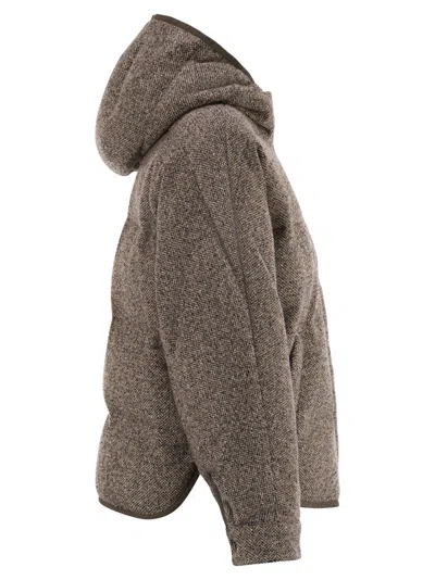 Brunello Cucinelli Chevron-pattern Down Jacket In Brown