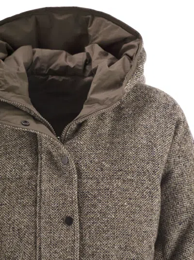 Brunello Cucinelli Chevron-pattern Down Jacket In Brown