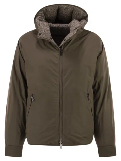 Brunello Cucinelli Chevron-pattern Down Jacket In Brown