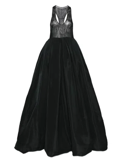 Chb Christian Boaro Lace-insert Pleated Gown In Black