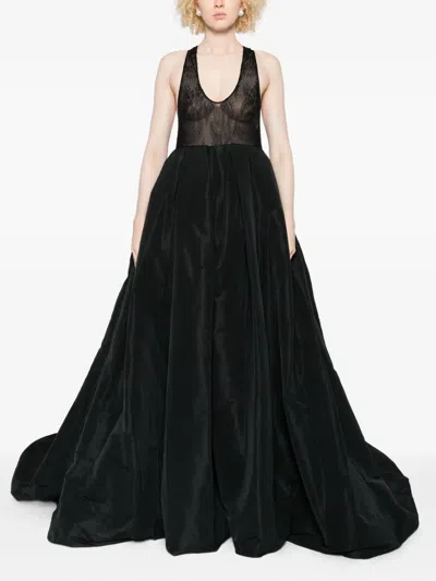 Chb Christian Boaro Lace-insert Pleated Gown In Black