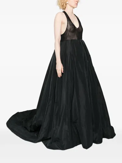 Chb Christian Boaro Lace-insert Pleated Gown In Black
