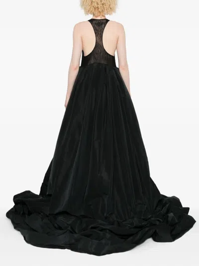 Chb Christian Boaro Lace-insert Pleated Gown In Black