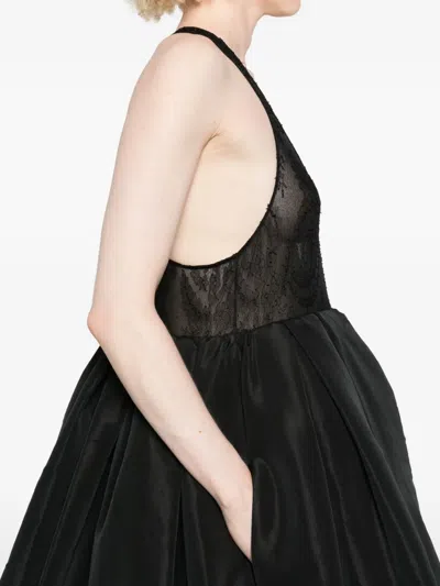 Chb Christian Boaro Lace-insert Pleated Gown In Black