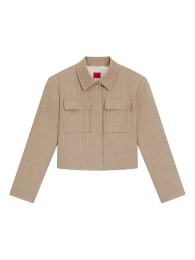 Hugo Boss Relaxed-fit Blazer In Pinstripe Flannel In Brown