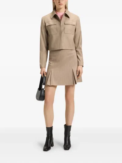 Hugo Boss Relaxed-fit Blazer In Pinstripe Flannel In Brown