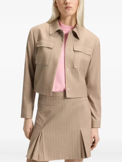 Hugo Boss Relaxed-fit Blazer In Pinstripe Flannel In Brown