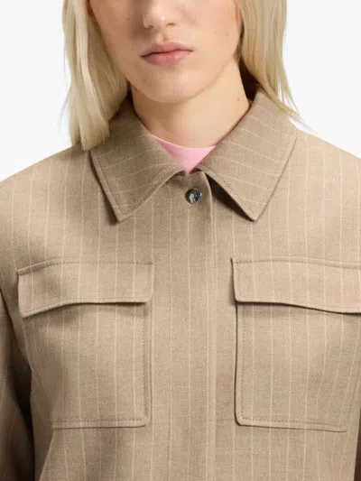 Hugo Boss Relaxed-fit Blazer In Pinstripe Flannel In Brown