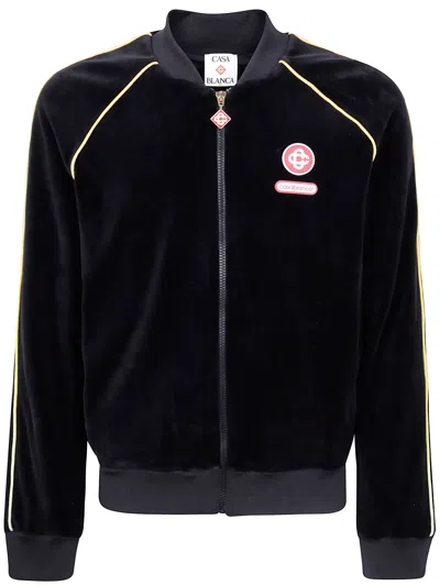 Casablanca Mens Velour Logo-patch Cotton-blend Track Jacket Black In Black