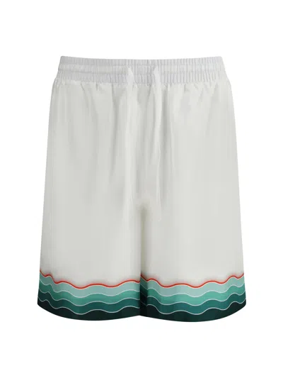 Casablanca Silk Twill Drawstring Shorts With Graphic Print In White