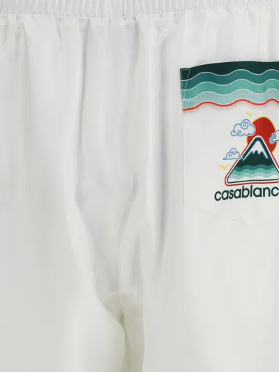 Casablanca Silk Twill Drawstring Shorts With Graphic Print In White