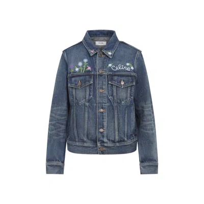 Celine Vintage Inspired Denim Jacket Pockets In Blue