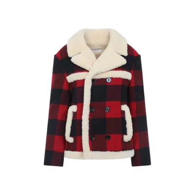 Celine Red And Black Caban Shearling Wool Jacket In Red