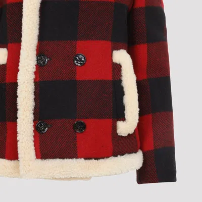 Celine Red And Black Caban Shearling Wool Jacket In Red