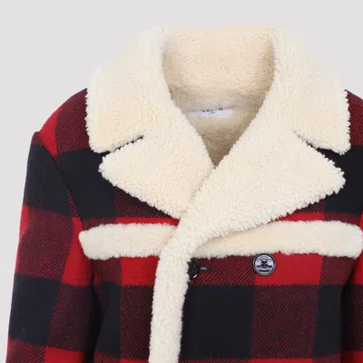 Celine Red And Black Caban Shearling Wool Jacket In Red