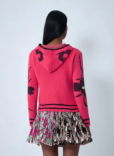 Chopova Lowena My Name Is Tiny Jacquard Hooded Zip Cardigan In Red