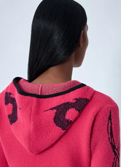 Chopova Lowena My Name Is Tiny Jacquard Hooded Zip Cardigan In Red