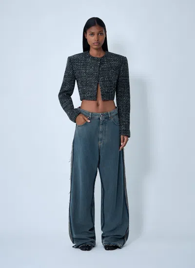 Diesel Cropped Jacket In Bouclé Fabric In Blue