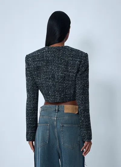 Diesel Cropped Jacket In Bouclé Fabric In Blue