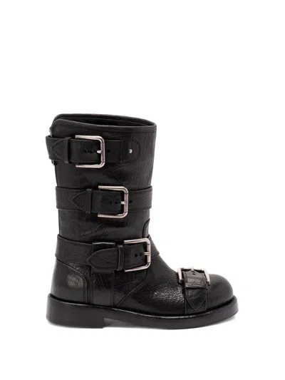 Dolce & Gabbana Leather Boot With Buckles In Black