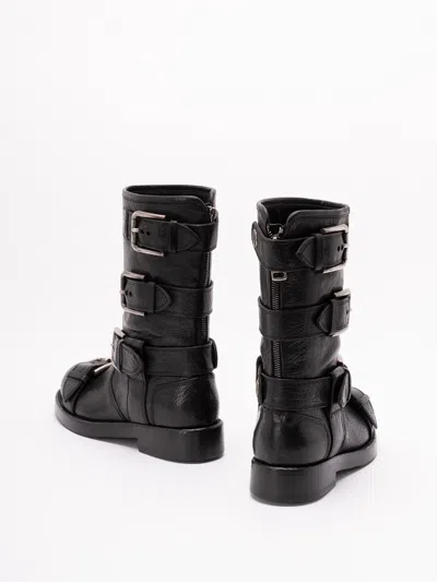 Dolce & Gabbana Leather Boot With Buckles In Black
