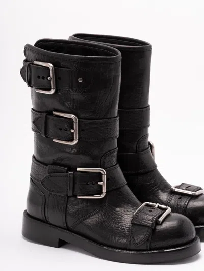 Dolce & Gabbana Leather Boot With Buckles In Black