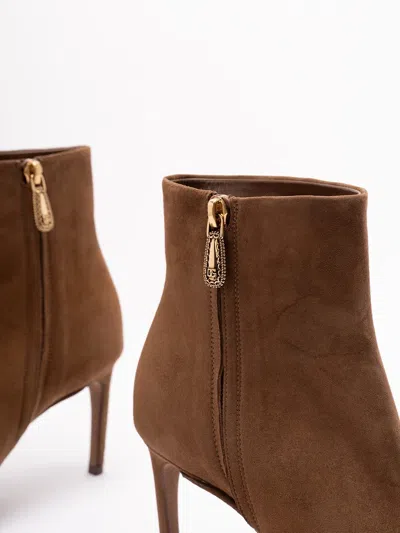 Dolce & Gabbana Devotion Suede Ankle Boots In Brown
