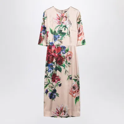 Dolce & Gabbana Midi Dress With Floral Print In Neutral