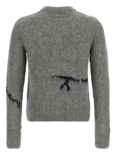 Dries Van Noten Mouche Embroidered Wool Sweater In Gray