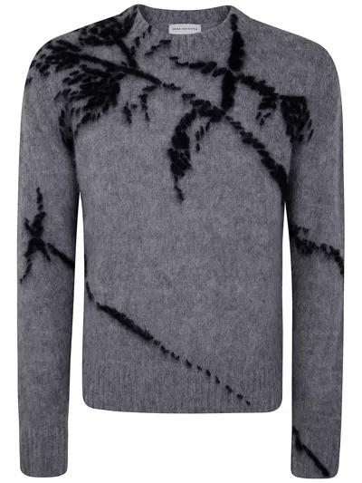 Dries Van Noten Mouche Embroidered Wool Sweater In Gray