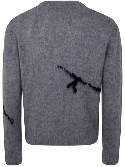 Dries Van Noten Mouche Embroidered Wool Sweater In Gray