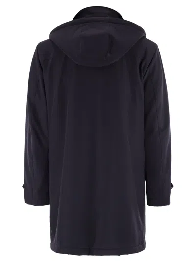 Fay Lightweight Blue Stretch Nylon Overcoat With Double-front Design In Blue