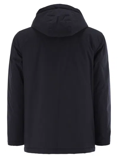 Fay Navy Hooded Coat With Button And Zipper Closure In Black